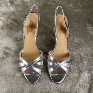 Schutz Silver Chayanne Strappy Sandals Size‎ 7.5